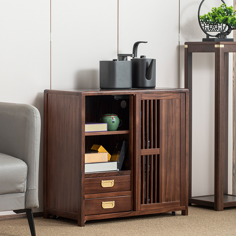 New Chinese Style Solid Wood Tea Cabinet Ebony Wood Removable Small Kettle Integrated Side Table Tea Table Side Cabinet Tea Side Table