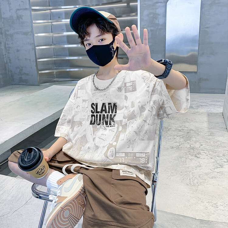 (2개) 소년 여름 세트 2024 새로운 어린이 여름 옷 유행 잘 생긴 유행 소년 반팔 스포츠 여름 옷