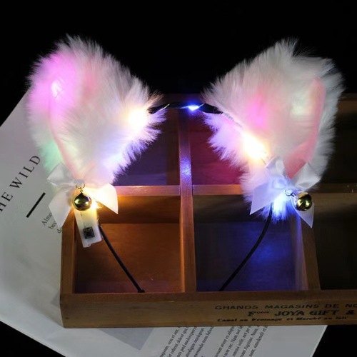 Internet celebrity luminous bell fox headband cute plush cat hairpin night market street stall toy luminous headgear factory 
