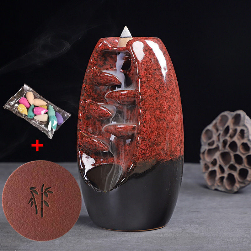붉은 역류 향로 세트 [난로 + 매트 + 향 10개]