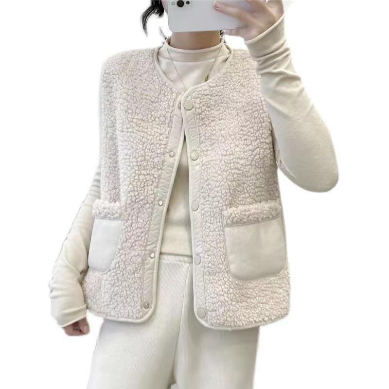 Chaleco de las mujeres 2023 Otoño e Invierno Nuevo Cordero felpa Chaleco de las mujeres de estilo coreano versátil Chaleco Corto chaleco abrigo