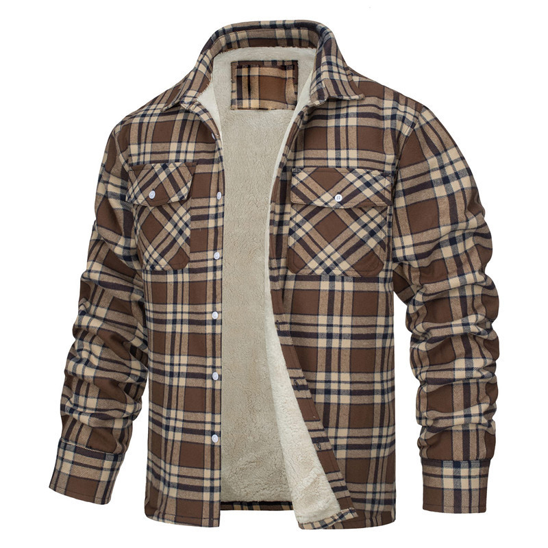 fleece-lined Men's Jacket 2023 New Amazon Long Sleeve Laps Plaid Plush Lined Single-breasted Loose Jacket fleece-lined Men's Jacket 2023 New Amazon Long Sleeve Laps Plaid Plush Lined Single-breasted Loose Jacket