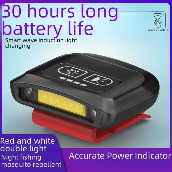Night fishing bait changing headlamp clip cap induction head-mounted bait cap clip lamp long endurance strong light charging fishing lamp