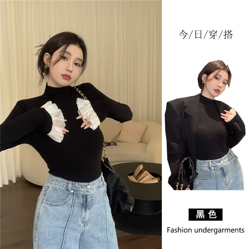 Source factory [280g] 1X1 full oxygen double-sided German velvet semi-high collar horn long sleeve bottoming shirt for women in autumn and winter