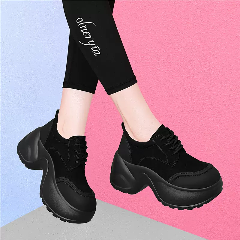 2025新款小个子女款圆头厚底休闲运动老爹单鞋增高气质百搭女鞋子