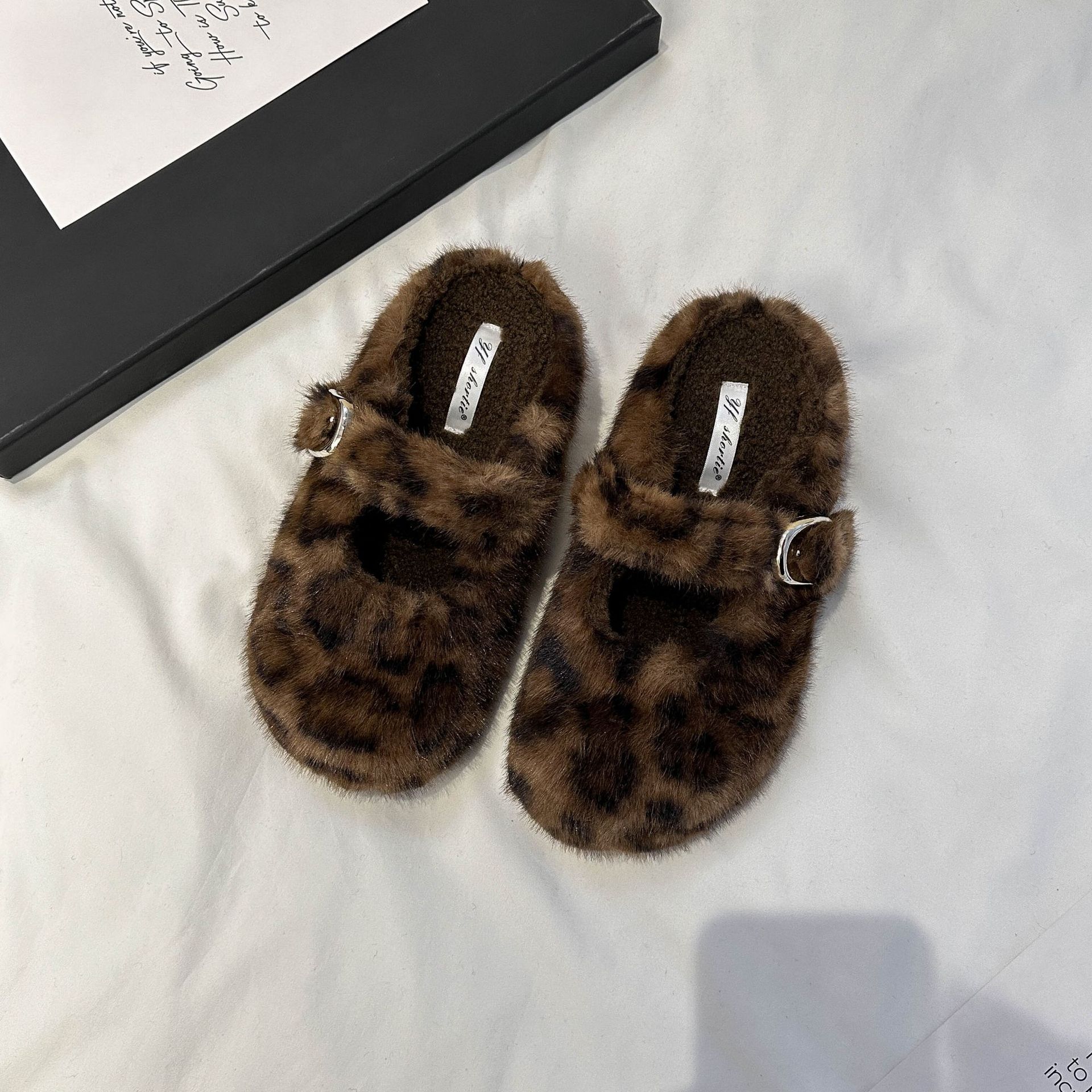 Zapatillas Destalonadas de Peluche de 5 cm de Terciopelo y Caucho Retro para Otoño e Invierno