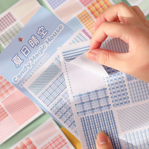 Candy Magic House Series Handbook Sticker Set Creative Cute Plaid Stickers DIY Material Wholesale