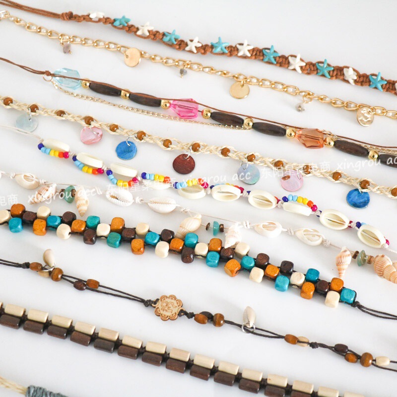 Bohemian Vacation Style Shell Sequin Wooden Bead Braided Headband Dress Waist Chain Bracelet Cross-Border Accessories Bohemian Vacation Style Shell Sequin Wooden Bead Braided Headband Dress Waist Chain Bracelet Cross-Border Accessories