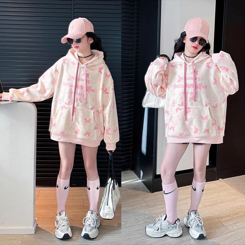 卫衣女童新款2025爆款时尚春装儿童韩版连帽外套中长款遮屁股春秋