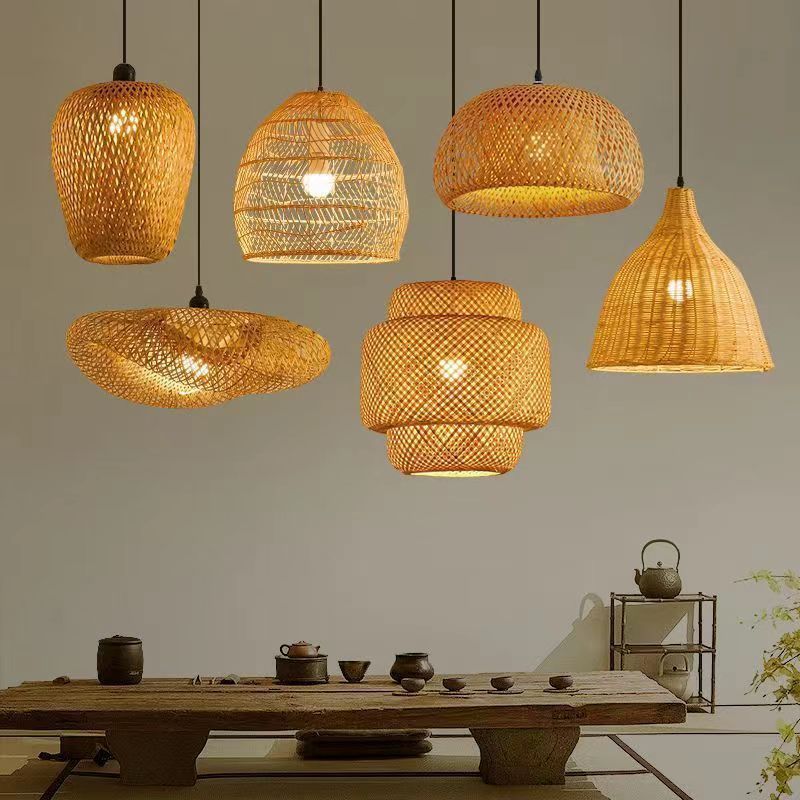 竹艺竹编灯笼吊灯中式茶室火锅店餐厅民宿藤编禅意复古灯具灯罩
