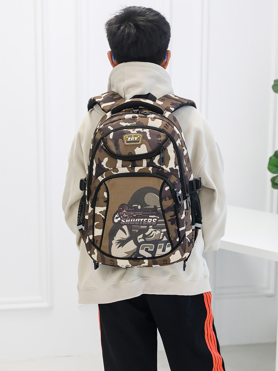 Natural fish nuevo estudiante de escuela primaria mochila niños grado 1-3 camuflaje casual gran capacidad de reducción de carga mochila entrega