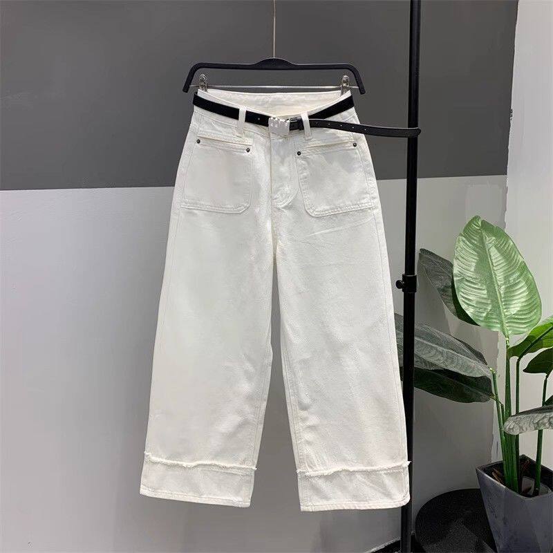 White Straight-Leg Jeans Women's Autumn Thin Pear-Shaped Figure plus size Slimming Small High Waist Cropped Wide-Leg Pants White Straight-Leg Jeans Women's Autumn Thin Pear-Shaped Figure plus size Slimming Small High Waist Cropped Wide-Leg Pants