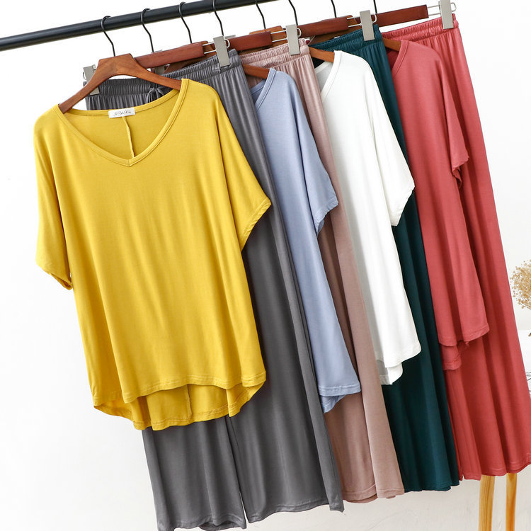 280g Weight Short Sleeve Sleeve Length Pajamas Lingerie Type Pullovers Placket Type Modal Fabric Type Regular Top Length Pants Sets Sets Type 1 Set Quantity Home, Outdoor Occasion V Neck Neckline Breathable Function Regular Fit Fit Type Solid Color Pattern Summer, Spring, Autumn Season Women'S Gender Simple Style Style Women's Simple Style Solid Color Modal Pants Sets