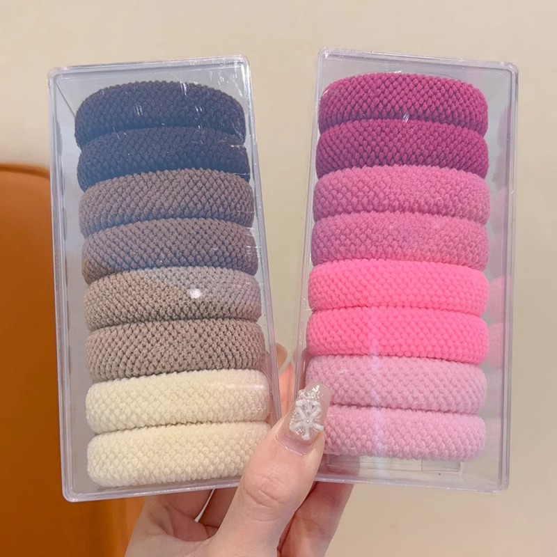 Coreano simple para niños banda de goma de alta elasticidad anillo de cabello para niñas gruesa caja de cuerda de cabeza anillo de cabello de banda de goma duradera