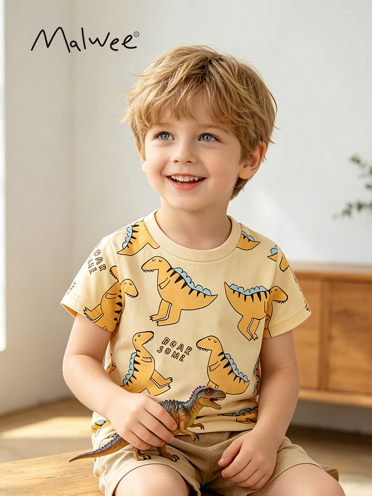 Malwee transfronterizo primavera y verano nuevos productos camisetas de niños suaves transpirables cuello redondo chaqueta de diseño minimalista chaqueta de moda para niños