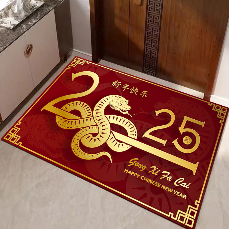 2025 año de la serpiente rojo puerta de entrada alfombra de entrada doméstica absorción de agua alfombra antideslizante resistente a la suciedad alfombra resistente al desgaste