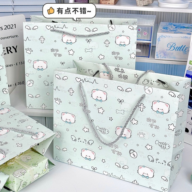 新款天使小猫生日礼品袋礼物包装手提袋ins风高颜值节日礼物袋|undefined