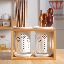 陶瓷筷子篓筷子筒桶笼家用置物架厨房用品创意沥水瓷竹收纳盒餐具