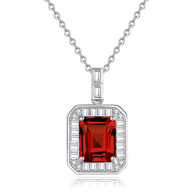 Gem Cross-border Douyin Live S925 Collar de plata esterlina Colgante cuadrado de piedra natural para mujer Cadena de clavícula con sentido de diseño avanzado