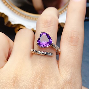 New natural amethyst ring S925 silver inlaid main stone 10*10mm Joker net red explosions women's jewelry wholesale