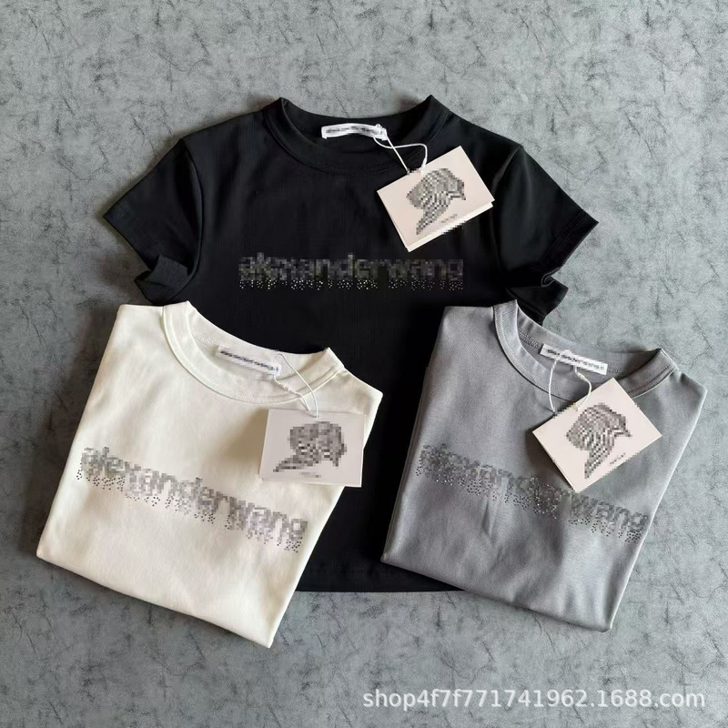 Nanyou Haute Couture 26Ss Spring/Summer Short Sleeve New Model Sparkling Rhinestone Women's Slim Fit Round Neck Solid Color Short Sleeve T-Shirt