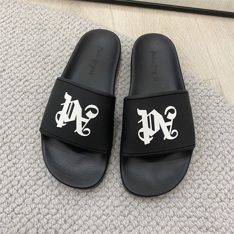 Cambodia Vietnam Singapore African Men's Sandals 2025 Summer Trend Angel Palm Print Black Flat Slippers