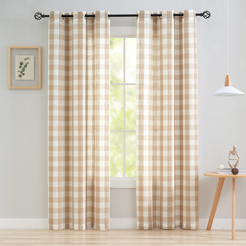 Plaid curtain window screen Tea white plaid ring suitable for living room bedroom rural style natural style