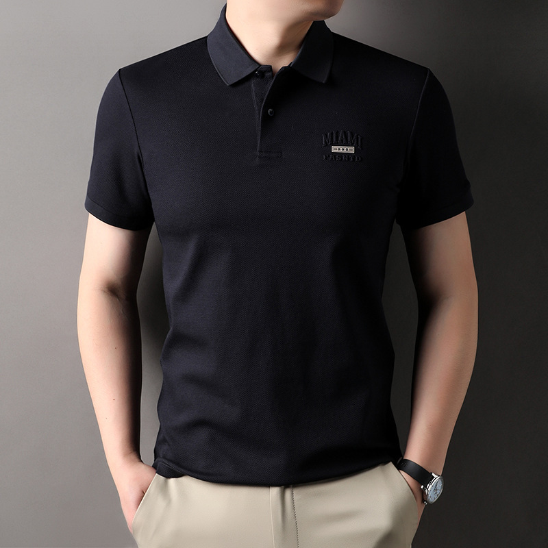 純綿半袖tシャツ男性ファッションブランド夏高級襟付きカジュアル男性刺繍薄いボディシャツの震え音が爆発した|undefined