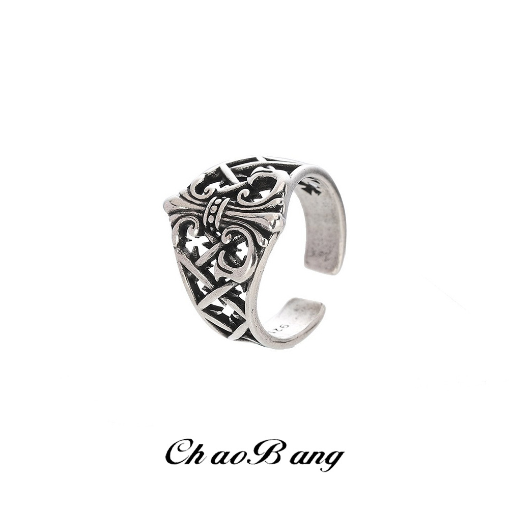 Cross-Border Anchor Ring for Men, Vintage Retro Trendy Brand Cross Open Ring for Women, High-End Versatile Jewelry