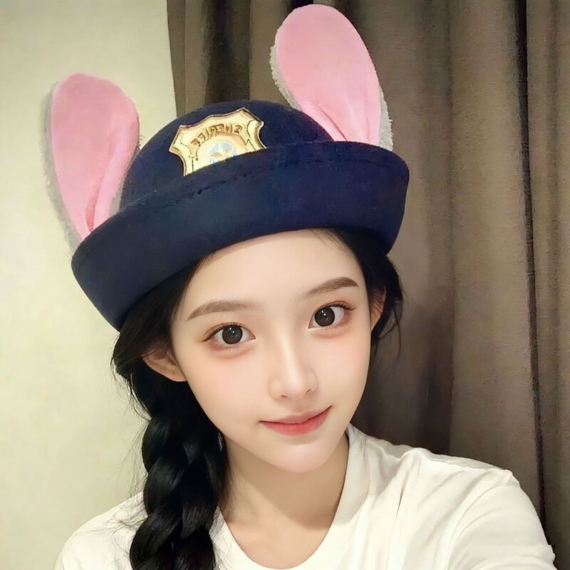 Judy Rabbit Police Officer Cos Costume Hat Children's Top Hat Adult Child Hat Badge Dome Rabbit Ears Paradise