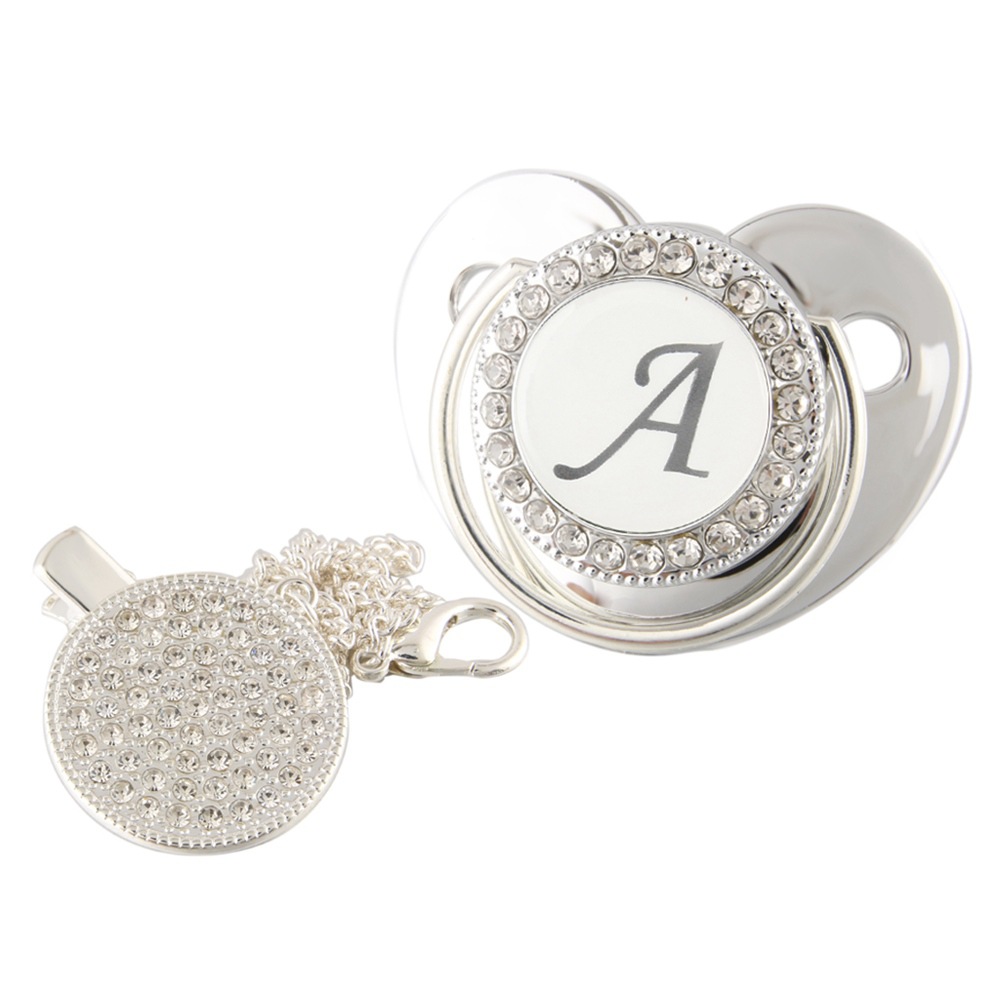 Cross Border New silver 26 Letters Pacifier Shiny Diamond Pacifier with Chain
