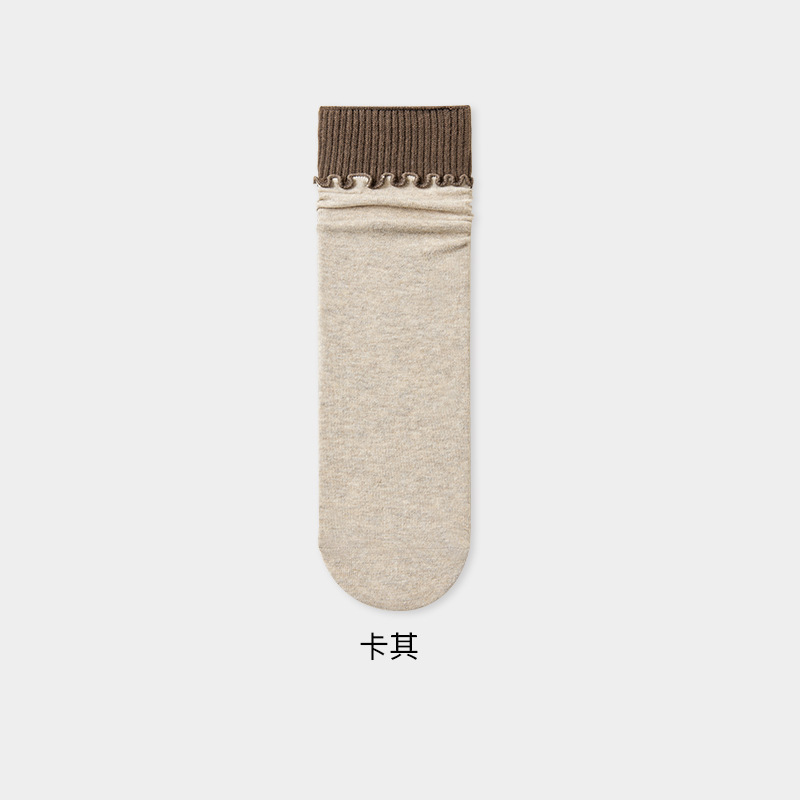 新款韩款袜子女木耳边中筒堆堆袜拼色女秋冬赫本风女士棉袜批发|undefined