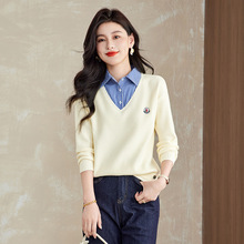 衬衫领假两件上衣女秋冬装2025新款时尚休闲内搭外穿漂亮减龄毛衣