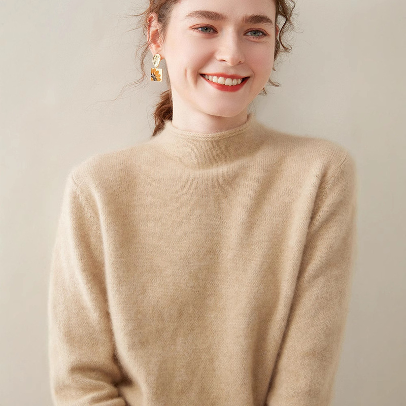 Popular Autumn and Winter Half-High Rolled Collar Cashmere Sweater for Women Loose Thickened Pullover Sweater Knitted Bottoming Sweater for Women