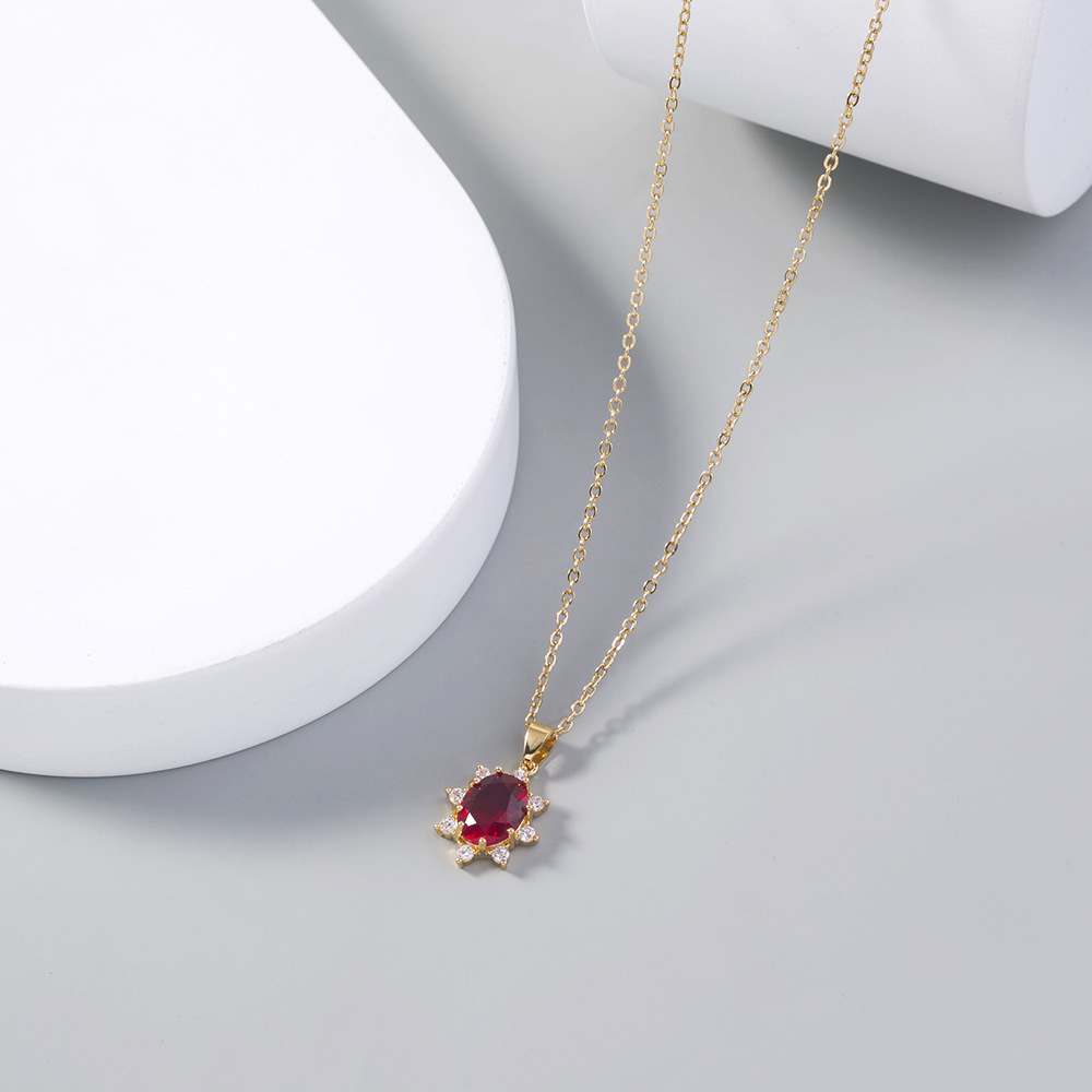 collier simple en pierre gemme de tournesol ovale rouge rubis rouge et zirconpicture5
