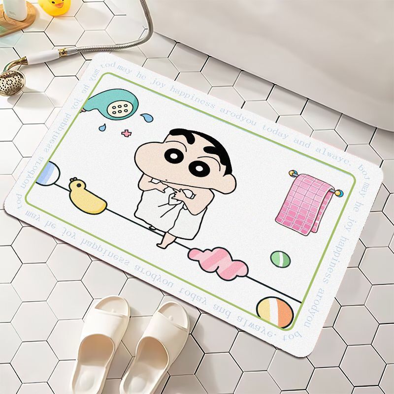クレヨンしんちゃん漫画珪藻泥フロアマットかわいい浴室吸水性滑り止め速乾性フットマット家の装飾フロアマット|undefined