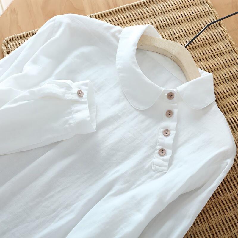 Designer New Chinese-Style Doll Collar Spring High-End Long-Sleeve White Shirt Cotton-Linen Vintage Age-Reducing Solid Color Blouse Top Designer New Chinese-Style Doll Collar Spring High-End Long-Sleeve White Shirt Cotton-Linen Vintage Age-Reducing Solid Color Blouse Top