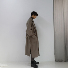 ASCLO青年男士过膝英伦风毛呢大衣男冬季加厚风衣长款系带韩版宽