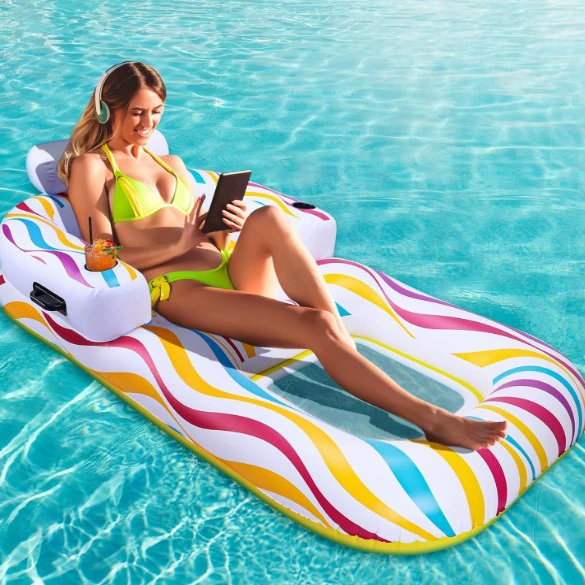 Трансграничные поставки надувной воды цветной полосатый плавучий взрослая кровать для взрослых плавучий бассейн пляж плавающая лодка игрушка