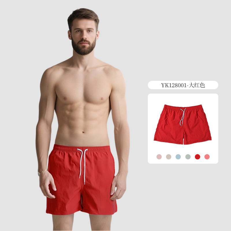Oma Taslon pantalones cortos de natación transpirables de secado rápido de color sólido de cuatro puntos para hombre forro pantalones de playa deportivos de vacaciones junto al mar