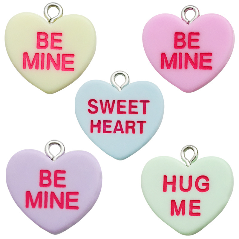 Epoxy Design 1 Piece 19 * 19mm Resin Zinc Alloy Letter Heart Shape Polished Pendant