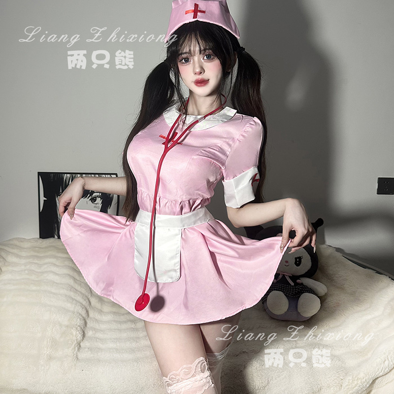 Sex Underwear Pure Desire Pink Nurse Uniform Love Hollow-out suit Free Pajamas Role Play