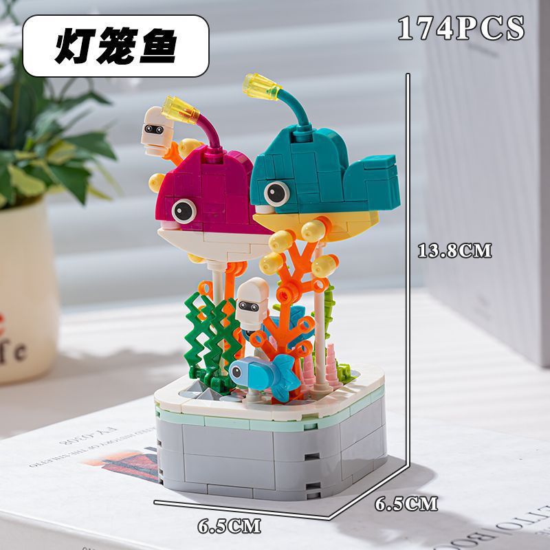 Compatible con Lego Ocean Animal Shark Pez payaso Muñeca de dibujos animados Bloque de construcción de juguete Regalo del día de los niños