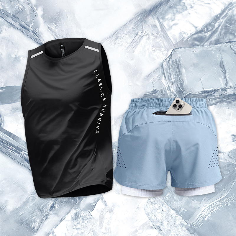 Running Quick Seak Set hombre chaleco deportivo de verano pantalones cortos equipos de maratón profesionales de entrenamiento de pista y campo ropa de fitness