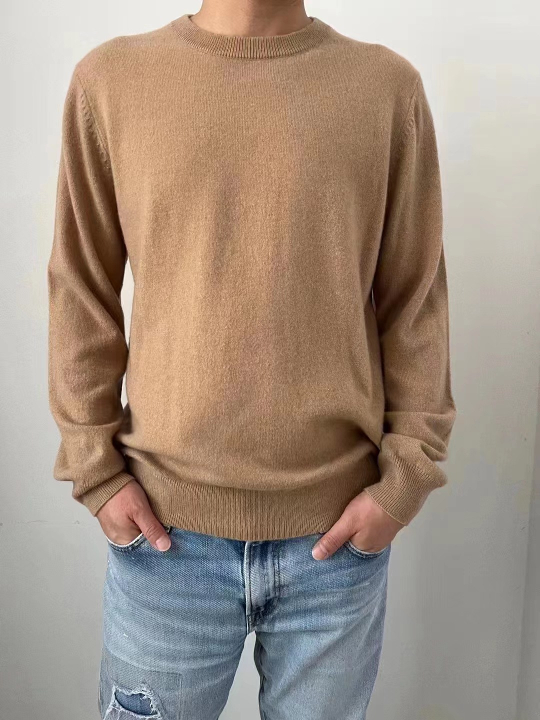 Factory tail hair system man T-shirts Cashmere sweater bbr Same item classic Light tan Kangsaini Cashmere yarn