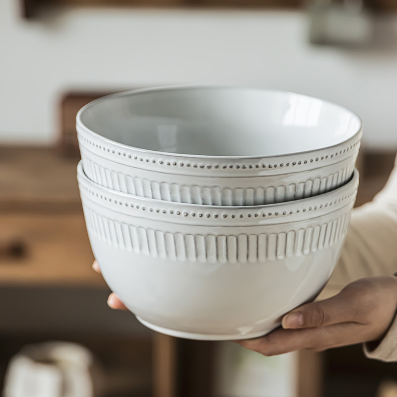 Relieve creativo tazón de cubiertos de cerámica cuenco profundo tazón casero gran tazón de ensalada de frutas verduras grises tazón de fideos