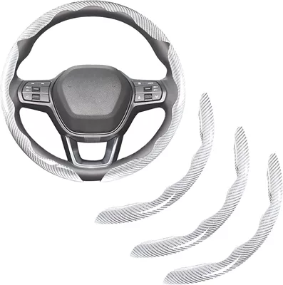Steering wheel cover: steering wheel cover three-piece - carbon-fiber-bright-film-white-3-pack-38cm