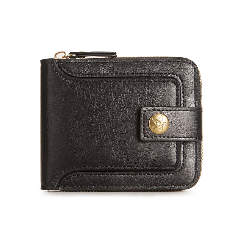 Estilo retro europeo y americano nuevos hombres billetera corta cremallera hebilla de gran capacidad Multi-Tarjeta billetera con cremallera para hombres