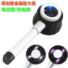 Handheld 30x Spatula-Shaped Pipe with Six LED Money-Counting Lights, Metal Magnifying Glass for Graduated Measurement and Antique Authentication