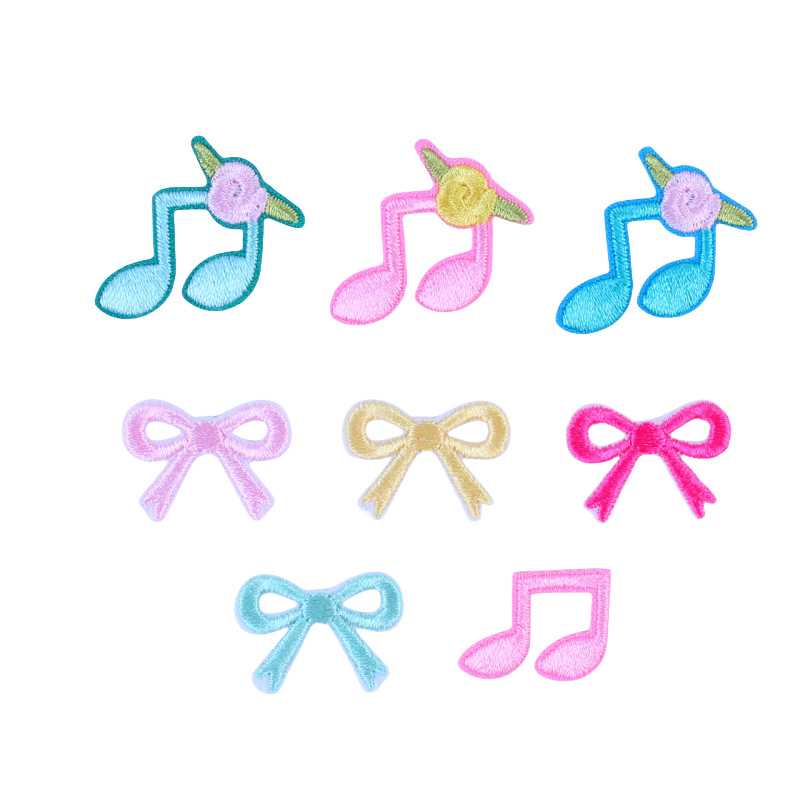 刺绣音符小布贴零钱包钥匙扣装饰绣花标可爱蝴蝶结绣花章仔补丁贴
